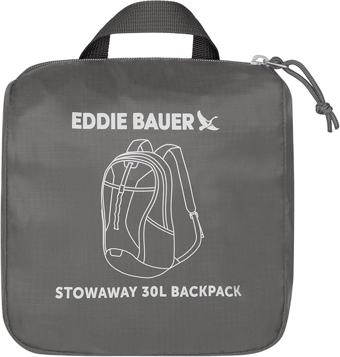 Eddie Bauer Stowaway Packable Backpack | Travel | Outdoor | Lightweight | Foldable | Durable | Ripstop Polyester | 30L - Dark Smoke