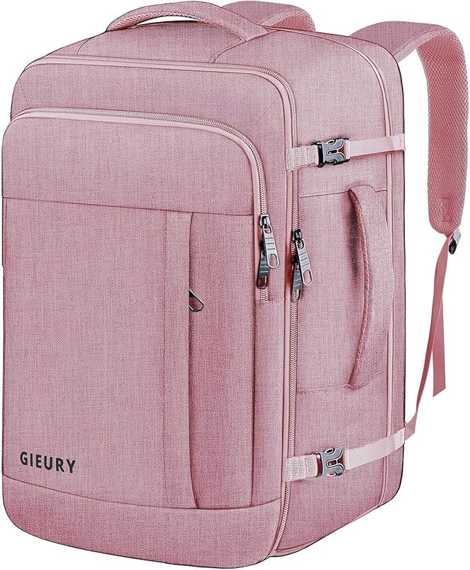 Carry On Backpack for Women, 50L Travel Backpack Flight Approved, Expandable Backpack For Airplanes, 17 Inch Laptop Backpack, Luggage Suitcase Daypack Lightweight Business Weekender Bag, Pink