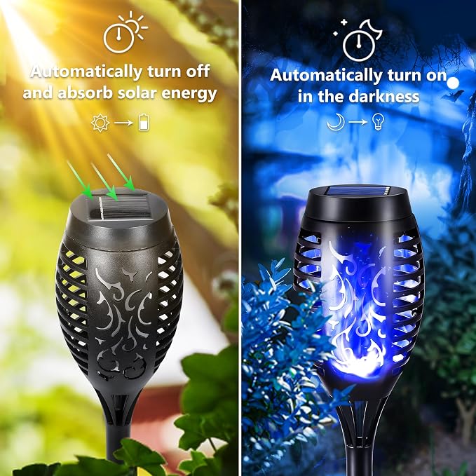 Toodour Solar Torch Flame Lights, 6 Pack Solar Lights Outdoor with Flickering Flame, Waterproof Solar Pathway Light Landscape Decoration Lighting for Garden, Lawn, Yard, Outdoor Decor - Blue