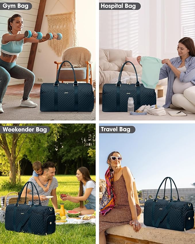 Women Weekender Travel Duffle Bag: Travel Duffel Overnight Bags with Shoe Compartment Large Carry on Tote with Toiletry Bag Weekend Traveling Yoga Gym Hospital Bag for Women with Wet Pocket