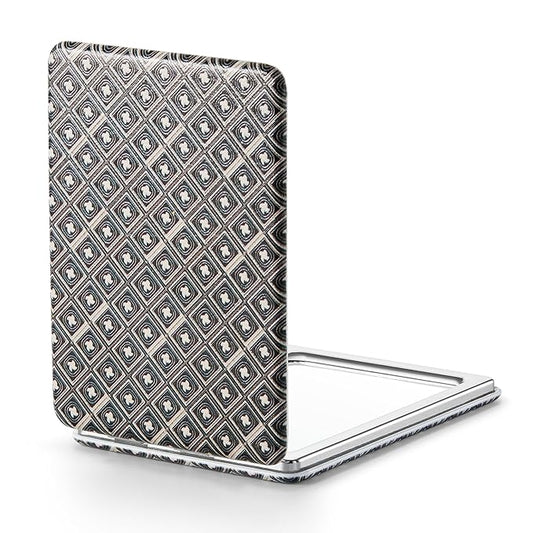 OMIRO 1X/3X Magnifying Mirror, Unique Painting Compact Mirror with Classical PU Leather, 2.4" W x 3.4" L (Gold Pinwheel Grid)