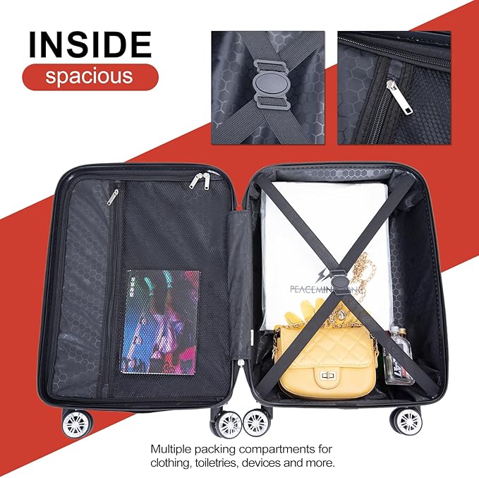 Luggage 4 Piece Set, Hardshell ABS Suitcase Set with Double Spinner Wheels, Lightweight Durable Luggage set, Carry On and Checked Travel Large Luggage, Orange