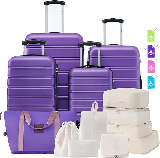 Merax Luggage Sets 13 Piece Suitcase Set 16/20/24/28 IN,Carry on Luggage and Travel Bag TSA Lock Expandable,Hard Case Luggage with Spinner Wheels,Purple