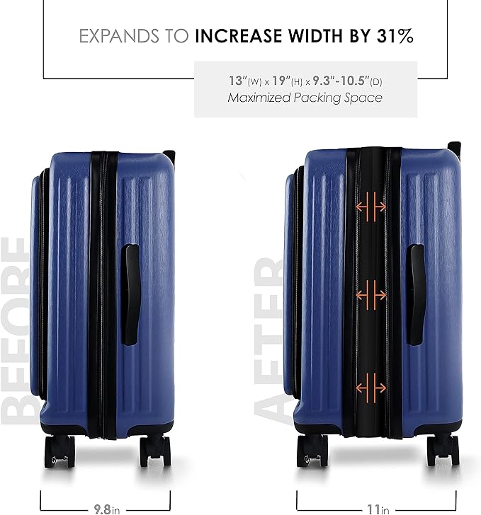 20 Inch Carry On Luggage 22x14x9 Airline Approved, Carry On Suitcase with Wheels, Hard-shell Carry-on Luggage, Durable Luggage Carry-On, Navy Small Suitcase with Cosmetic Case