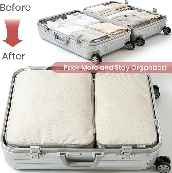 Compression Packing Cubes for Travel, Set of 6 Expandable Luggage Organizers with Shoe Bag, Lightweight Water-Resistant Suitcase Essentials for Carry-on & Checked Luggage, Black