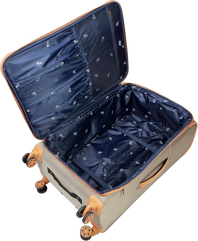Dockers Seahorse Softside Expandable 8-Wheel Spinner Travel Checked Luggage, 3-Piece Set, New British Khaki