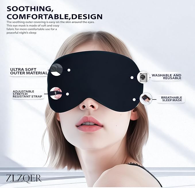 Cool-Touch Cotton Eye Sleep Mask for Men & Women, Soft & Breathable, Pressure-Free Design for Side Sleepers, Adjustable Light Blocking Mask for Sleeping, Travel & Naps (Black)