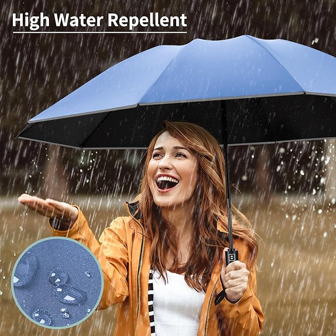 Seniny Inverted Travel Umbrella, Automatic Umbrellas for Rain, Windproof Compact Umbrella with Reflective Stripe, Folding UV Umbrella Sun Umbrella, Portable Large Umbrella for Backpack, Lightweight