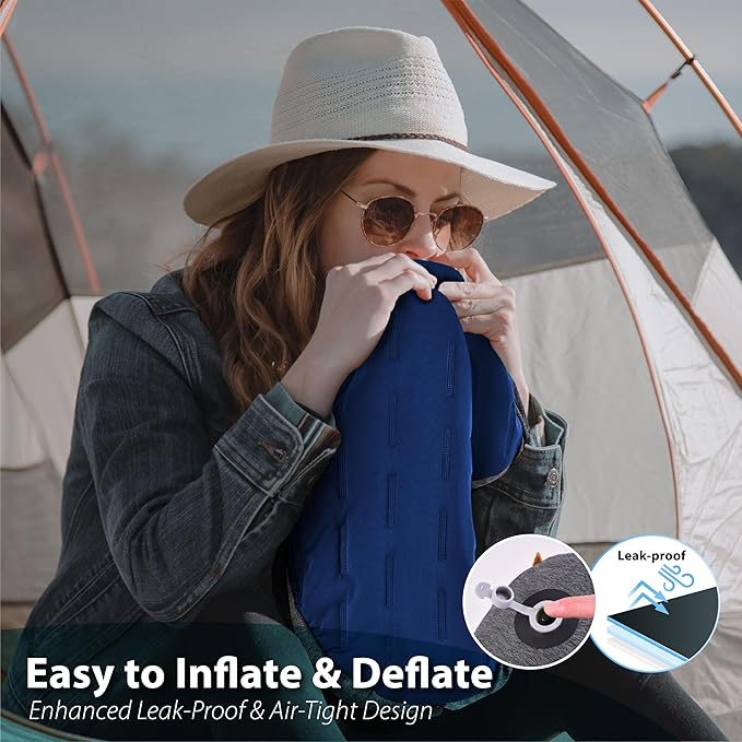 TREKOLOGY Inflatable Camping Pillow with Removable Cover - Ultralight Backpacking, Hiking, Beach, Travel Sleeping Pillow - Compact, Portable, Comfortable Camp Pillow for All Adventures ALUFT Plus SE