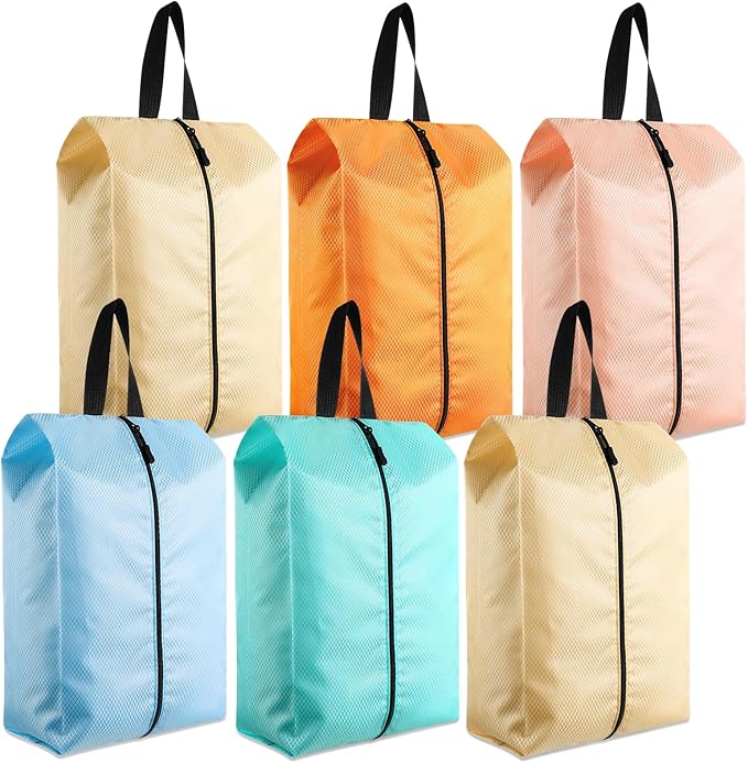 6 Pcs Travel Shoe Bags with Zipper Portable Suitcase Shoe Organizer Packing for Men Women Nylon Multicolor(M,Pastel)