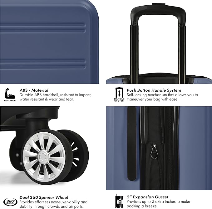 Travel Select Snowcreek Hardside Expandable Spinner Luggage w/USB Port, Navy, 21-Inch Carry-on