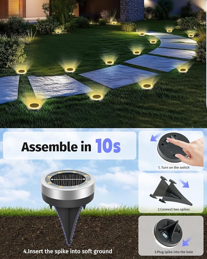 SenLuKit Mini Solar Ground Lights 2 Pack Outdoor IP65 Waterproof Solar Flat Garden Light Solor Powered Disc Pathway Lights for Outside Walkway Yard Landscape Patio Lawn Driveway-Warm White