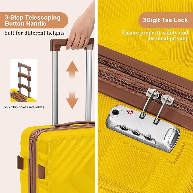 6 piece Luggage Set Expandable Suitcase 22x14x9 Airline Approved Carry on, ABS Hard Case Suitcases with Spinner Wheels, TSA Lock, (Yellow)