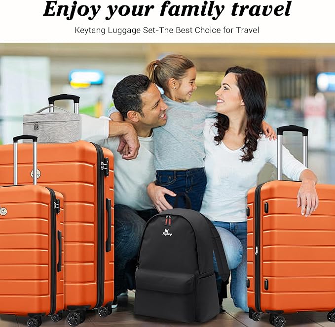 Classic Luggage Sets 5 Piece, Carry-On Luggage with Spinner Wheels, Lightweight Hardside Suitcase Set with TSA Lock, Bonus Travel Backpack & Makeup Bag, 20/24/28 inch, Orange