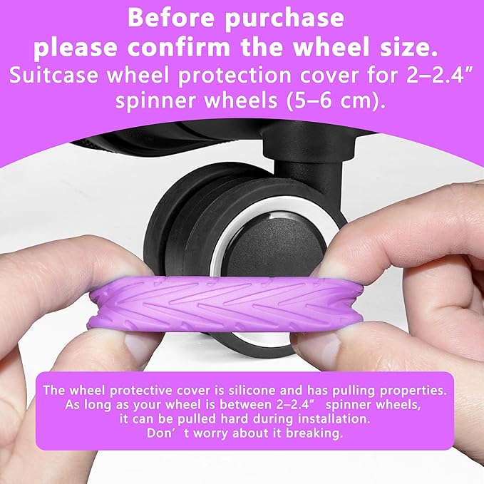 8 Pcs Upgraded Luggage Wheel Covers, Suitcase Protector, Wear-Resistant Anti-Noise Silicone Wheel Covers for 2-2.4” Spinner Wheels, Travel Accessories for Carry On Luggage (Purple, Small)
