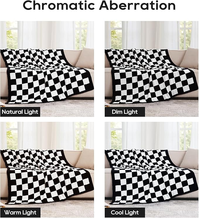 Checkered Throw Blanket, Black Soft Cozy Fluffy Knitted Throw Blankets for Couch, Sofa, Bed, Chair, Warm Fuzzy Travel Picnic Lightweight Plaid Blanket, 50x70 inches