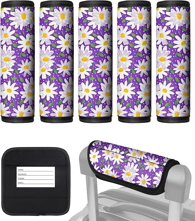 Slohif Luggage Handle Wrap 5Pcs Suitcase Identifier - Bag Strap Cover For Bogg Travel Accessories Easy Identification Bright Marker Sleeve Grips Comfort Neoprene Concealed Tag For Airport Daisy