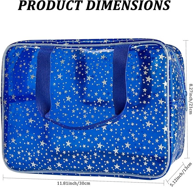 Dark Blue Clear Star Large Cosmetic Bag and Travel Pouch with Handle,Durable Material,Zipper Design-Ideal for Makeup,Travel Essentials (Dark Blue)