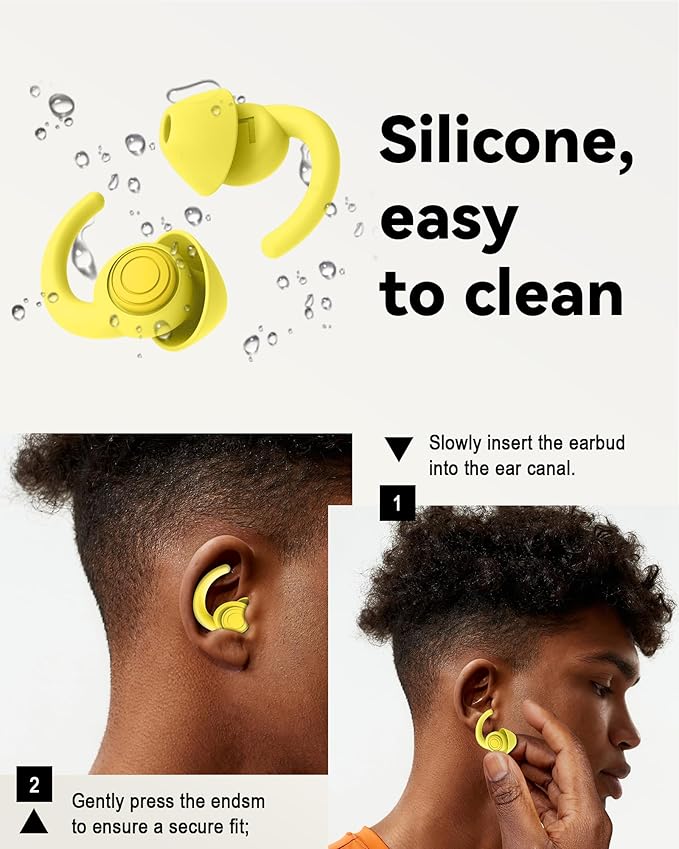SUPCEAT Ear Plugs for Sleeping - Noise Reduction Soft Silicone Earplugs, 2 Pairs Reusable Hearing Protection Earplugs for Noise Sensitivity,Sleep,Snore,Travel,Sound Reduction Noise Cancelling - Yellow