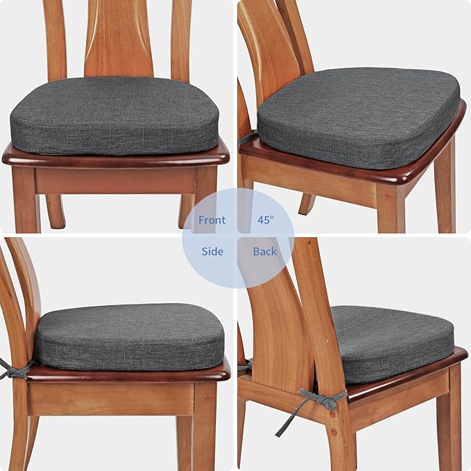 BUYUE Thickened 2.5" Dining Chair Cushions Set of 6, U-Shape High Density Foam Comfortable Chair Pads for Kitchen, Slip Resistant Indoor Seat Cushions (6 PCS, Dark Gray)