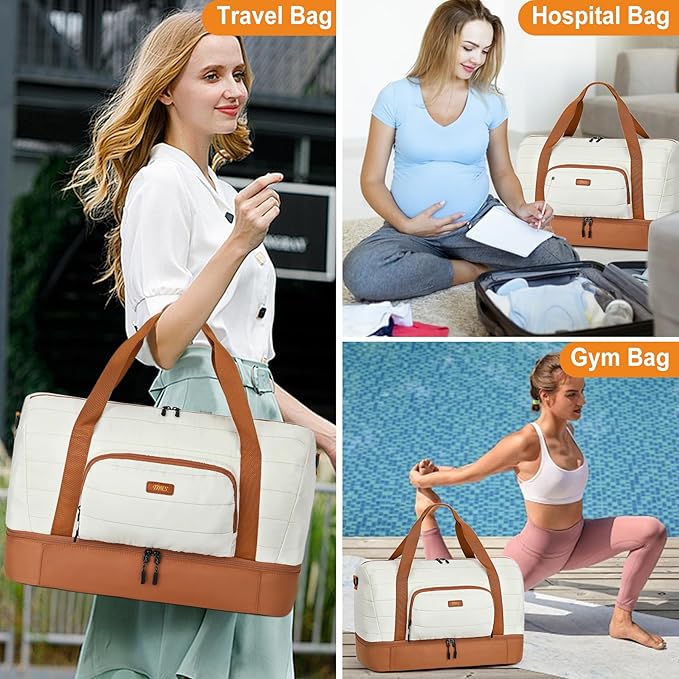 Travel Weekender Bag for Women, 21" Overnight Bag with Shoe Compartment 50L Large Travel Duffel Bag Carry On Tote for Weekend, Overnight, Business Trips, Water Resistant
