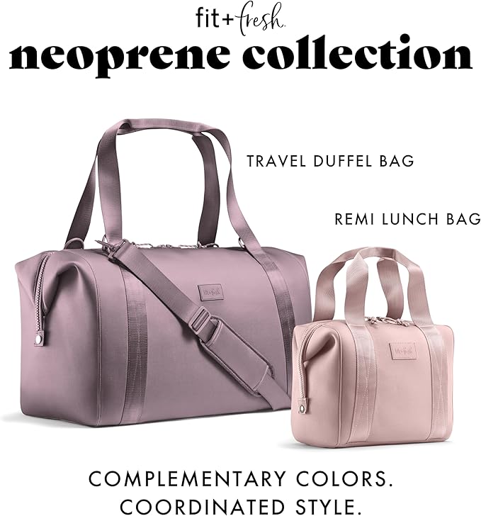 Fit & Fresh Neoprene Weekender Bag for Women – Carry-On Friendly Travel Duffel with Expandable Sides, Trolley Sleeve & Pockets – Lightweight, Water-Resistant Overnight Bag for Weekend Trips + Gym