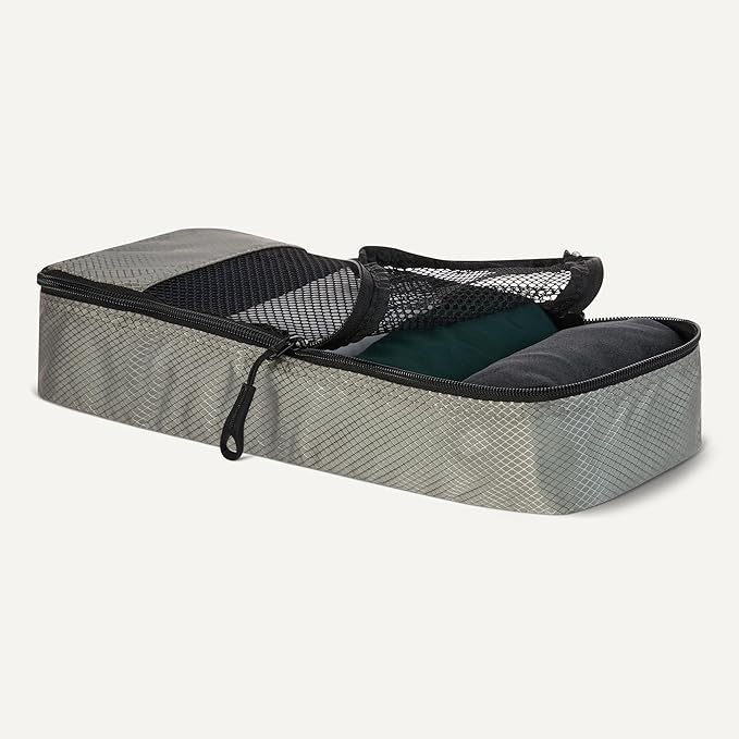 Amazon Essentials 4-Piece Slim Packing Cubes, Travel Accessories Set, Luggage Organizer, Suitcase Organizer with Double Zipper, Mesh Top, Space-Saving, Gray (Previously Amazon Basics)