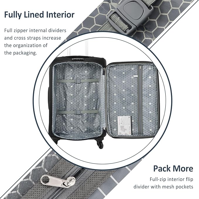 Softside Luggage Sets 3 Piece - 20" Carry-On, 24” & 28” Checked Luggage Set, Expandable Luggage Lightweight Suitcase with Spinner Wheels & TSA Lock for Family Extended Travel (Black)
