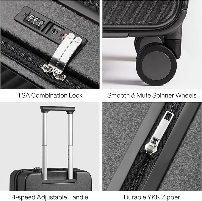 mixi 20 Inch Expandable Carry On Luggage PC Hard Shell Suitcase Top Opening Rolling Travel Suitcases with Spinner Wheels & TSA Lock, Rock Gray