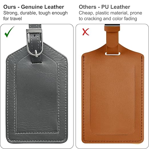 Grey Genuine Top Grain Leather Luggage Tag