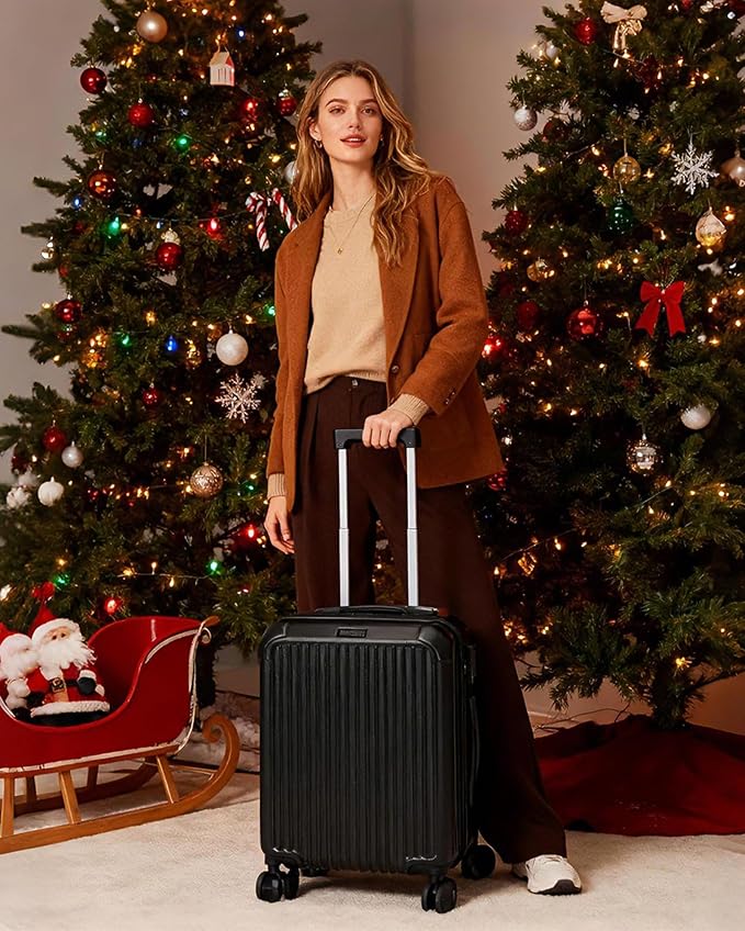 LIGHT FLIGHT Carry On Luggage 22x14x9 Airline Approved, Durable Hard Shell Carry On Suitcases with Wheels, Expandable Hardside Lightweight Travel Luggage with TSA Lock 20 Inch Carry on, Black