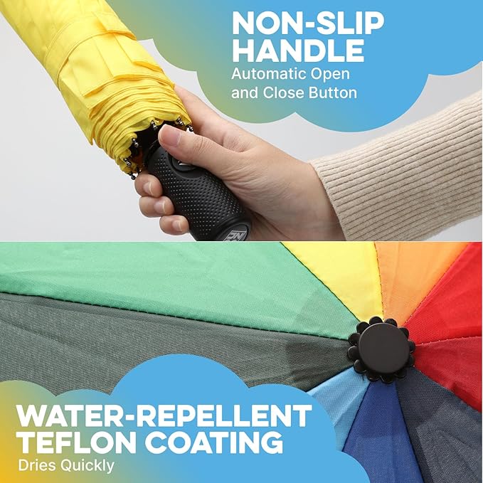 ZENO Travel Umbrella Compact - Small Umbrella for Backpack & Purse, Portable Automatic Umbrellas for Rain, Windproof, Reinforced Fiberglass Ribs, Water-Repellent Teflon