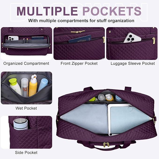 Large Weekender Travel Duffle Bag - With Shoe Compartment Weekender Bags for Womens Carry on Overnight Bag with Toiletry Bag Gym Duffel Bags with Wet Pocket Hospital Bags for Women Labor and Delivery