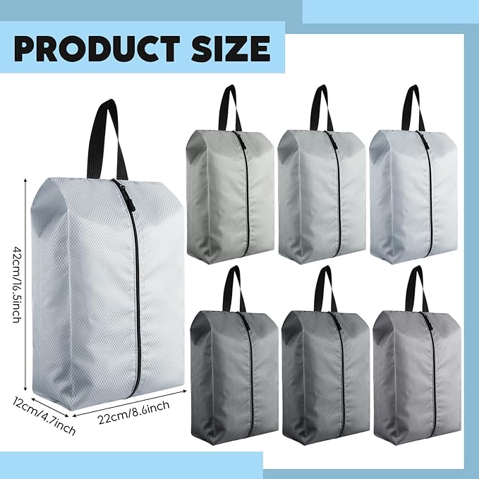 6 Pcs Travel Shoe Bags with Zipper Portable Suitcase Shoe Organizer Packing for Men Women Nylon Multicolor(L,Gray)