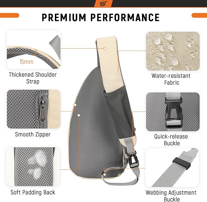 SKYSPER Sling Bag RFID Crossbody Sling Backpack Cross Body Shoulder Travel Bag Hiking Daypack for Women Men(Beige)