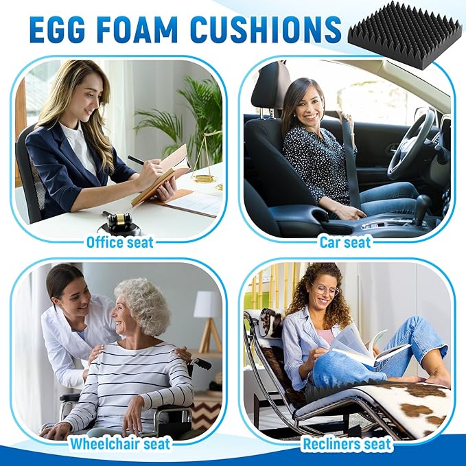 Geiserailie 2 Pcs Egg Foam Pad Eggs Chair Cushion to Relieve Back Foam Seat Cushion Chair Accessories Pad for Office Recliner Wheelchair Home Car (Egg,Black Gray)