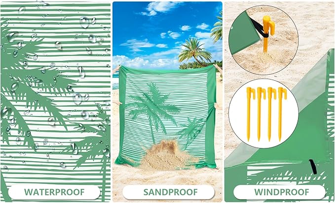Beach Blanket Waterproof Sandproof Beach Mat for 1-8 Adults Quick Drying Durable Outdoor Picnic Mat for Beach Festival Travel Camping Hiking (COCOTREE, 79"×83"(4 Person))