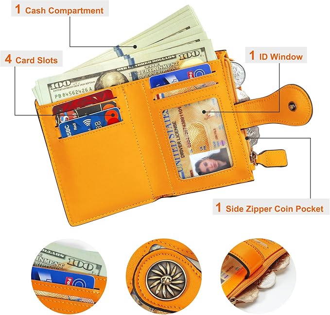 Tipmile Small Wallet for Women Bifold RFID Blocking Card Holder Leather Wallets with Zipper Coin Pocket