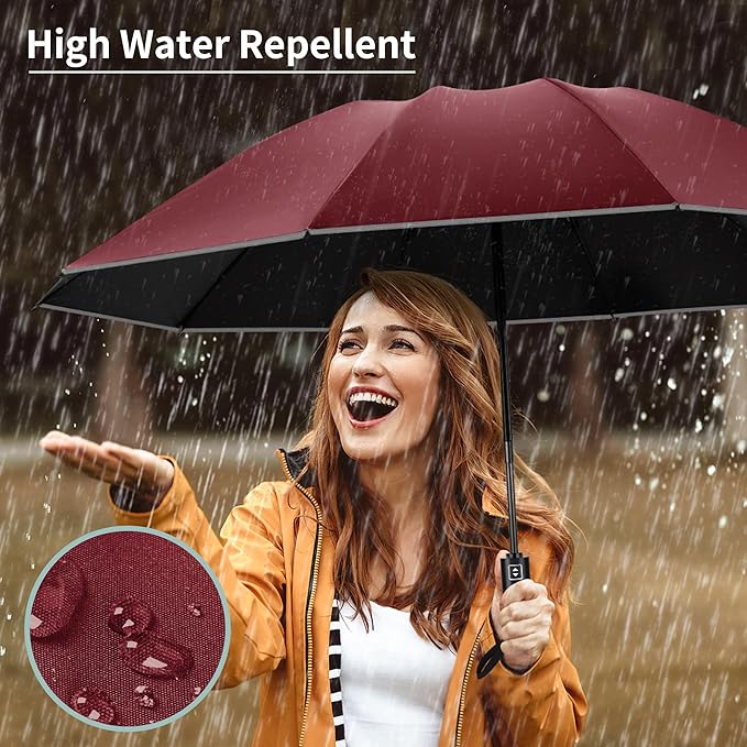 Seniny Inverted Travel Umbrella, Automatic Umbrellas for Rain, Windproof Compact Umbrella with Reflective Stripe, Folding UV Umbrella Sun Umbrella, Portable Large Umbrella for Backpack, Lightweight