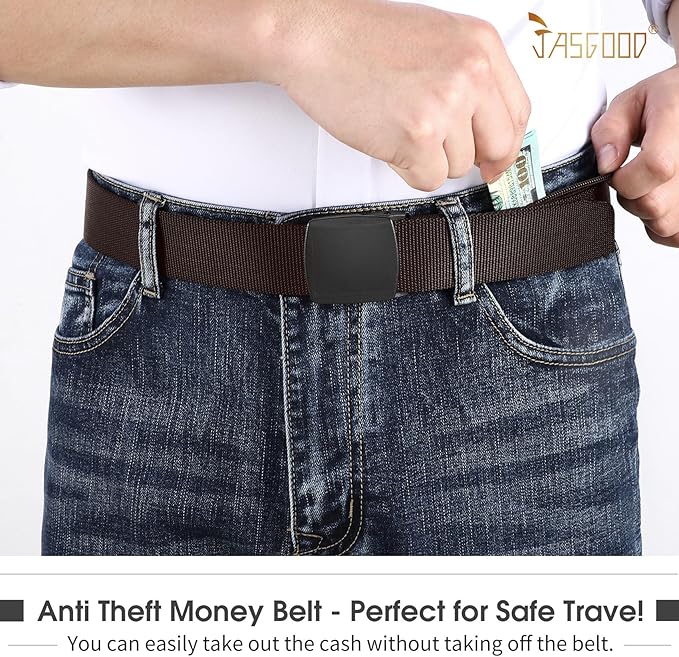Travel Security Money Belt with Hidden Money Pocket - Cashsafe Anti-Theft Wallet Unisex Nickel free Nylon Belt by JASGOOD