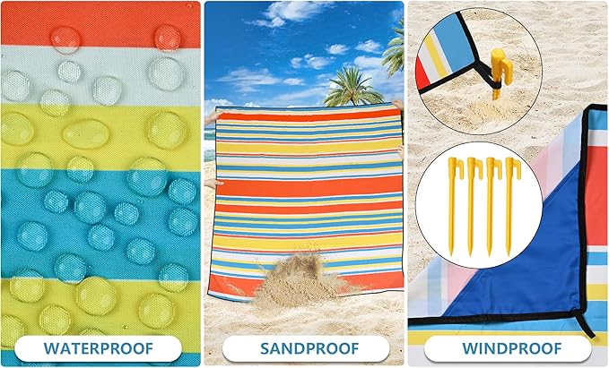 AISPARKY Pocket Beach Blanket Waterproof Sandproof Compact Picnic Mat with Sand Remover, Portable Outdoor Mat for Camping Hiking Travel Festival