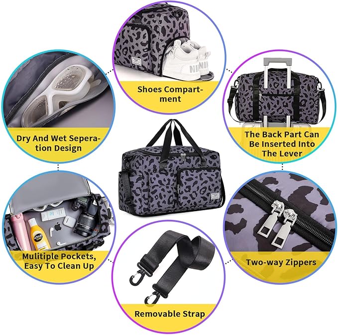 FIORETTO Women's Gym Duffle Bag with Shoes Compartment, 30L Capacity, Ideal for Travel, Gym, Sports, Duffel, Weekender