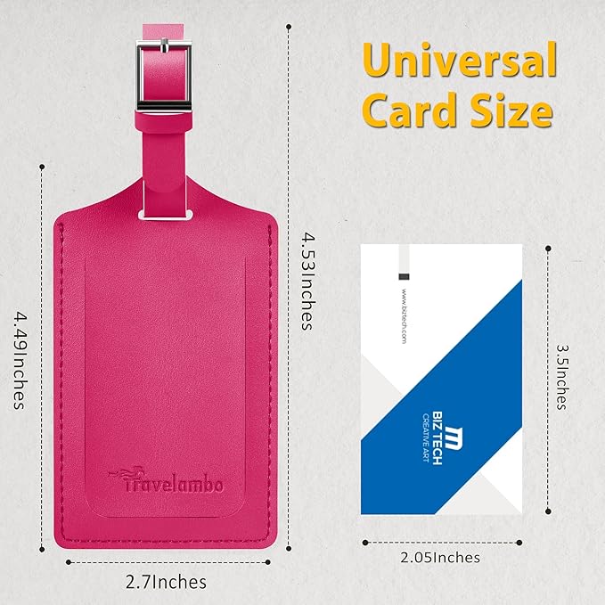 Travelambo Luggage Tags for Suitcases Faux Leather Privacy Protection 2 Pack Bag Tags Travel Accessories Essential, Rose Red