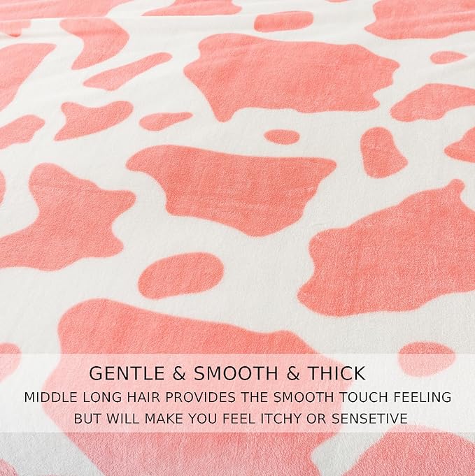 Fleece Cow Print Blanket King Size for All Season - Premium Lightweight Anti-Static Super Soft Cozy Plush Cow Blankets for King/Calking Bed,90" x 108"(Pink Cow)