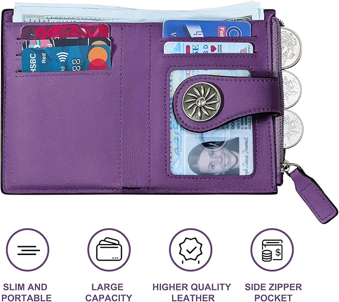 Tipmile Small Wallet for Women Bifold RFID Blocking Card Holder Leather Wallets with Zipper Coin Pocket
