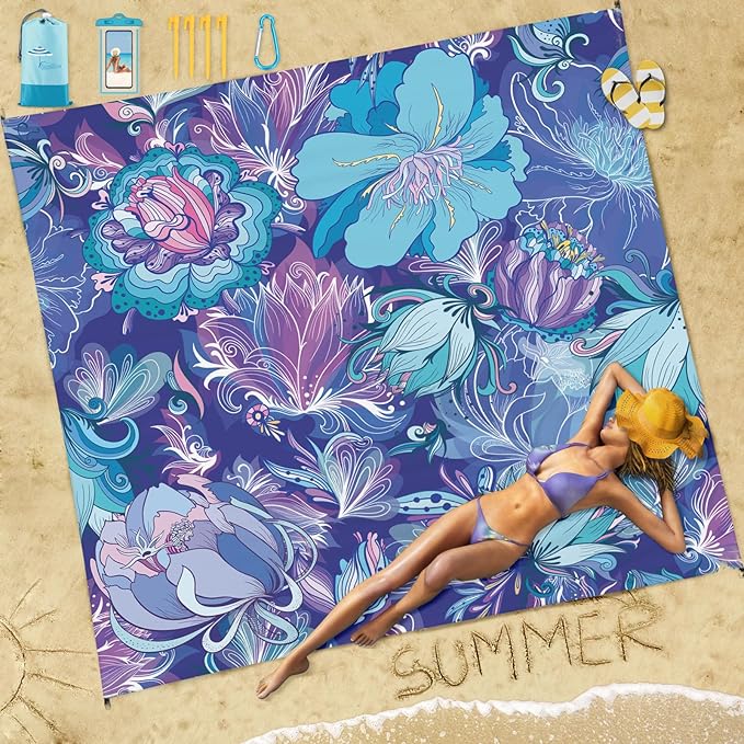 Famstar Beach Blanket Sandproof Waterproof 78''×110'' 1-7Adults Oversized,Compact Lightweight Durable Beach Mat for Travel Camping Hiking Picnic Blanket