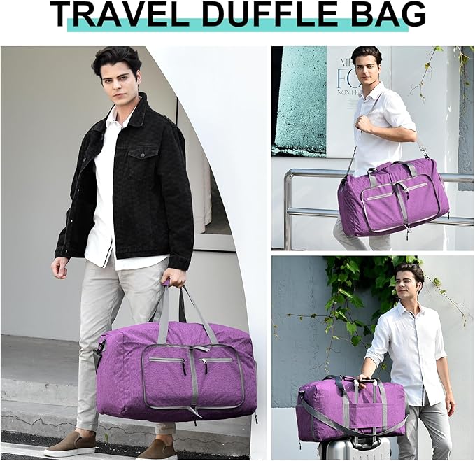 Dimayar 85L Travel Duffle Bag for Men Women - Foldable Duffel Bag with Shoes Compartment - Overnight Bags Waterproof & Tear Resistant(Purple)