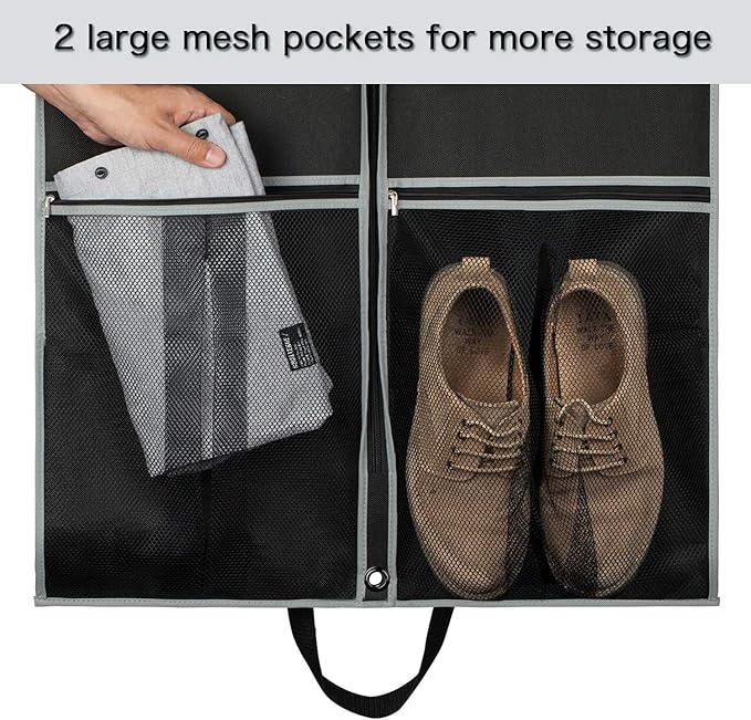 Zilink Garment Bags Suit Bag for Travel and Storage 43 inches Gusseted Suit Cover Protector for Closet with 2 Large Pockets and 2 Carry Handles for Suit Coat, Dress, Set of 2