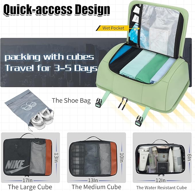 42L Travel Backpack with 4 Packing Cubes, TSA Friendly Flight Approved Carry-On Bag, Water-Resistant Business Backpack for Men Women, Fits 17.3" Laptop (Avocado Green)