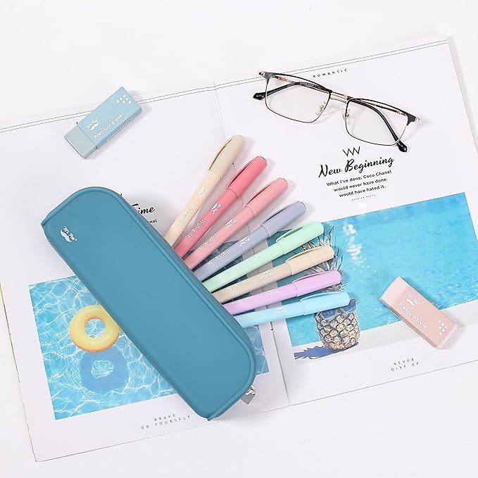 Mr. Pen Silicone Pencil Pouch, Teal Pencil Case, Aesthetic Pencil Bag for Women, Makeup Pouch